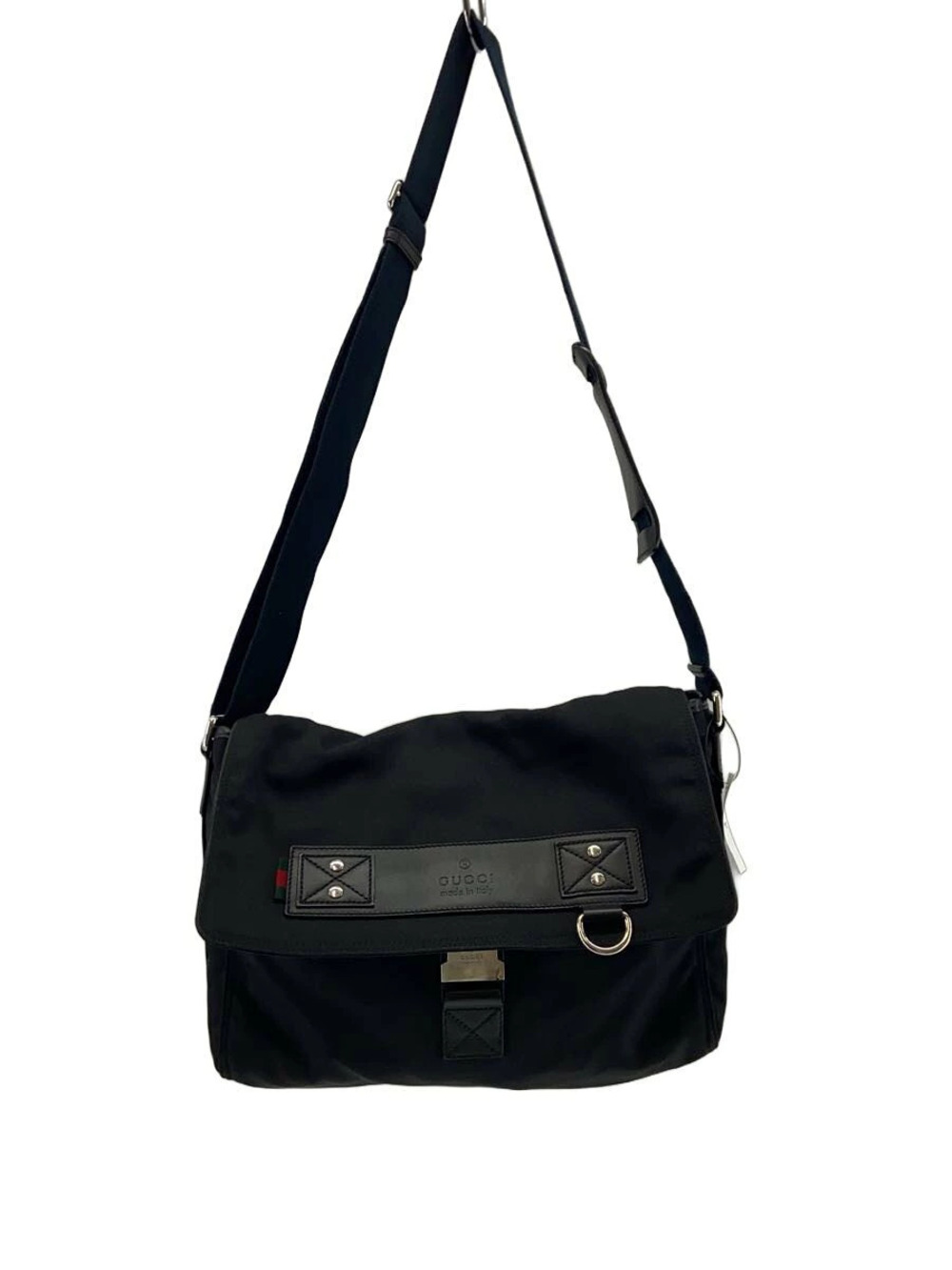Gucci messenger bag front leather flap shoulder strap Black
